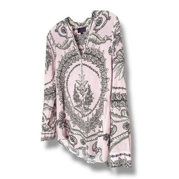 Hale Bob Silk Blouse International Silk Popover Pink Gray Print Women’s Size S - Picture 2 of 8